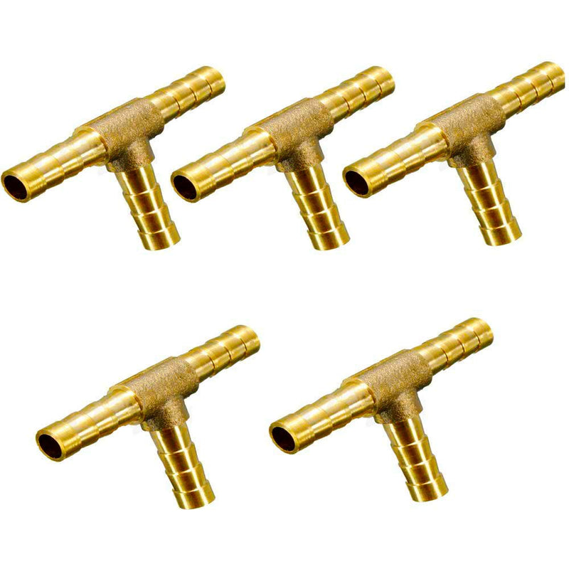 [Australia - AusPower] - YOUHO 5 pcs 1/4"(7mm) Brass Tee Barb Fittings for 1/4" ID Hose,15 pcs Stainless Steel Pipe Clamps,3 Way Union Intersection for Water/Fuel/Air(tee Hose Connector) 