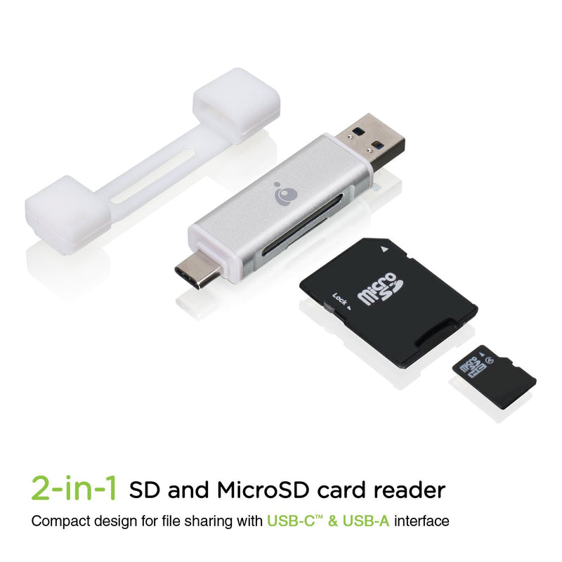[Australia - AusPower] - IOGEAR USB-C 2-in-1 SD Card Reader - w/USB Type A - SDXC - SDHC - SD - MMC - RS-MMC - Micro SDXC - Micro SD - Micro SDHC Card - UHS-I Cards - GFR3C12 
