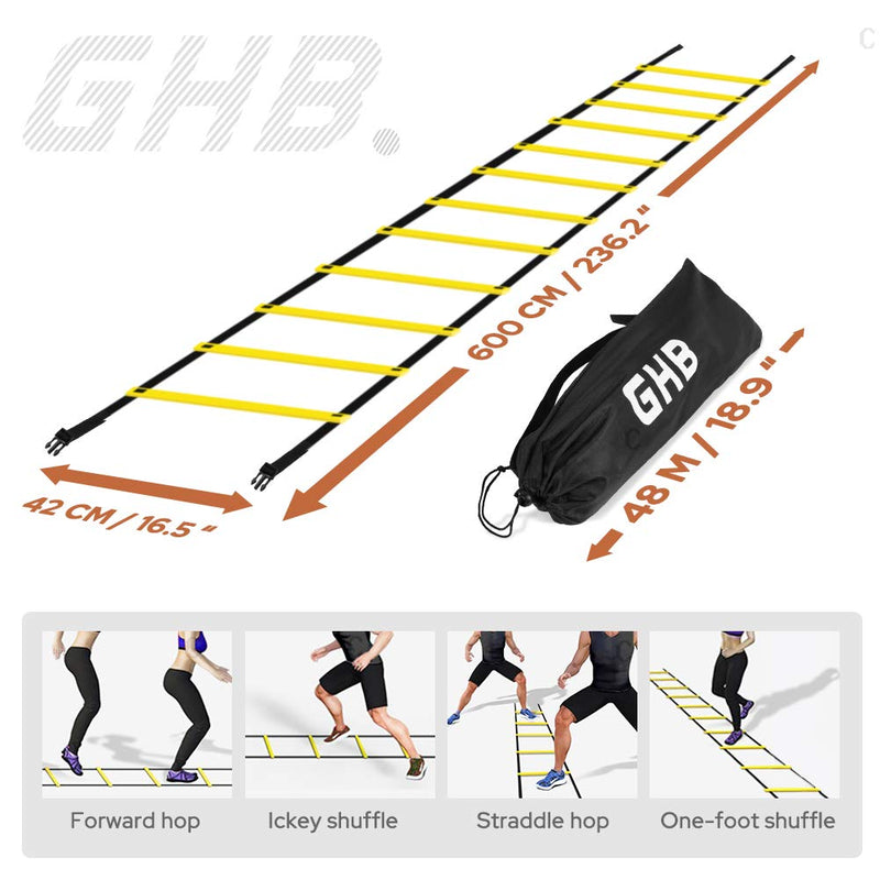 [Australia - AusPower] - GHB Pro Agility Ladder Agility Training Ladder Speed 12 Rung 20ft with Carrying Bag Yellow 