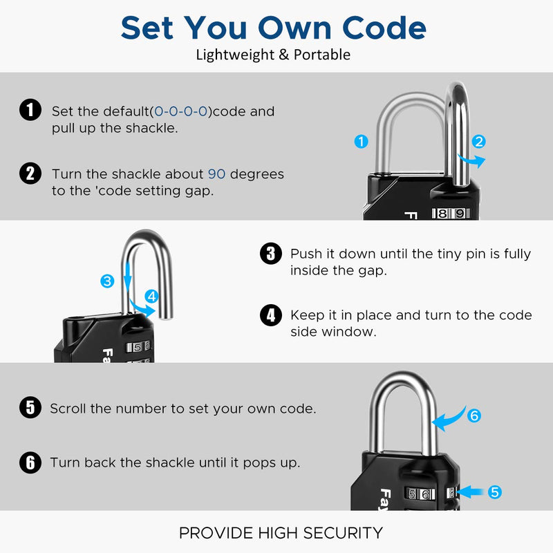[Australia - AusPower] - Combination Lock, 4 Digit Combination Padlock for School Gym Sports Locker, Fence, Toolbox, Case, Hasp Cabinet Storage (2 Pack, Black) 2 Pack 