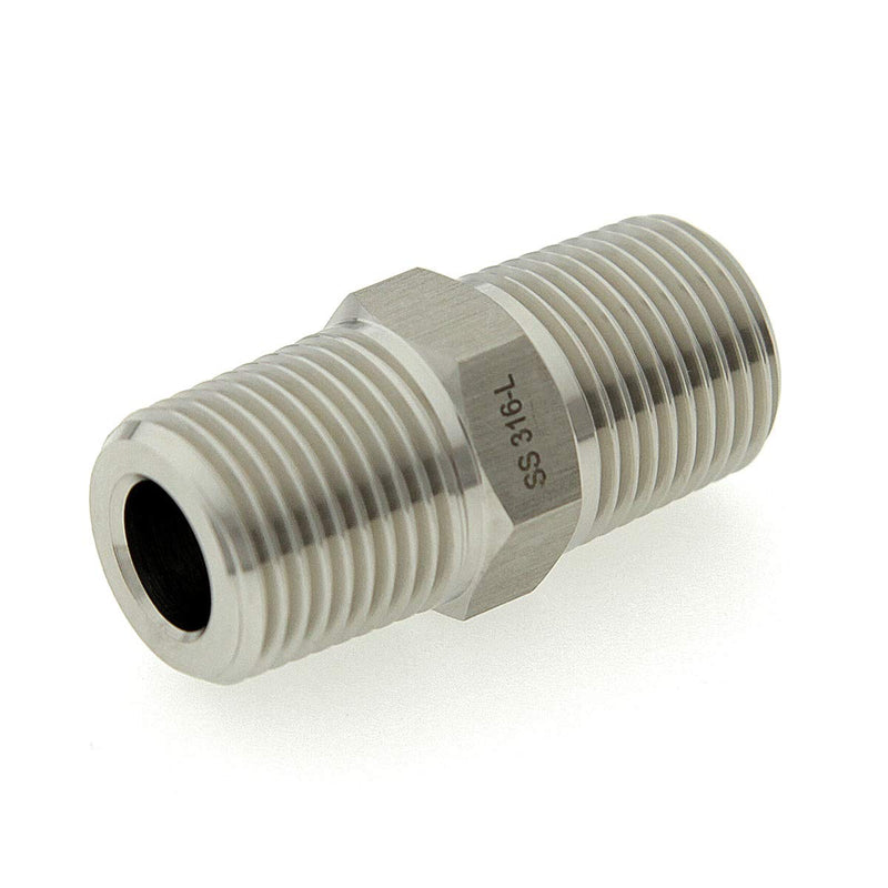 [Australia - AusPower] - 1/2" NPT Male x 1/2" NPT Male, Stainless Steel 316-L Straight Hex Nipple Connector, Pipe Fitting Adapter 