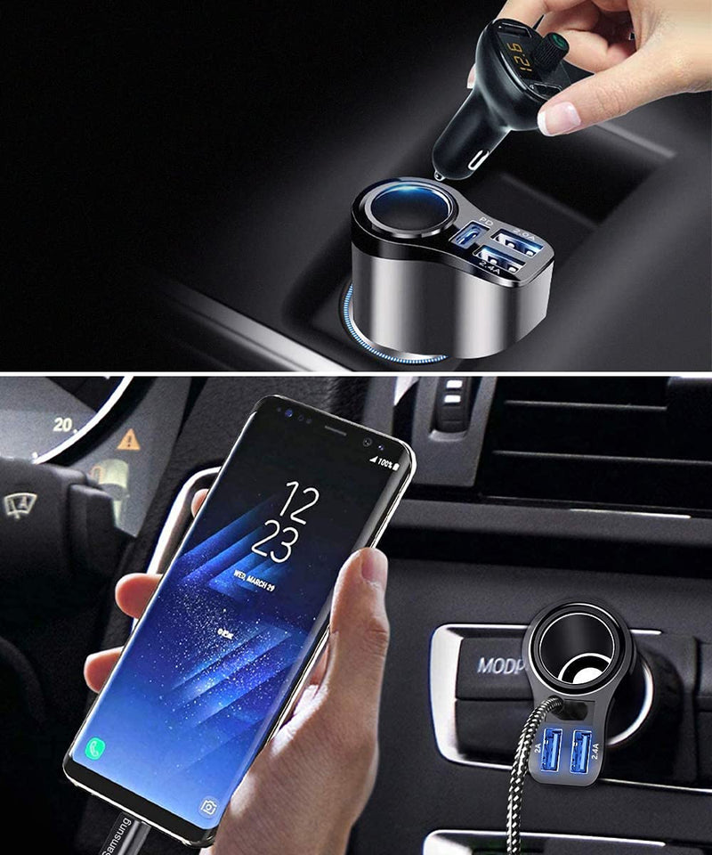 [Australia - AusPower] - 4 in 1 USB C Car Charger, 36W Multi USB Cigarette Lighter Adapter, Socket Splitter with 3 USB Ports, 12V/24V Dual USB Type C PD Fast Car Charger Adapter for iPhone 13/12/11/XS/8,iPad,Samsung,LG,GPS PD3.0 