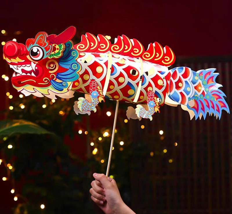 [Australia - AusPower] - 2pcs Dragon Hanging Paper Lantern Chinese New Year 2024 DIY Hand-held Paper Lanterns Spring Festival Home Decoration Dragon Dance Gift for Friends 