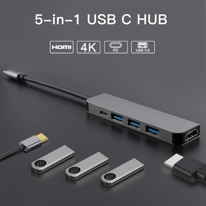[Australia - AusPower] - USB C Hub, 5-in-1 USB C Adapter, with 100W Power Delivery, 4K USB C to HDMI, 1USB 3.0 Ports, 2 USB2.0 .Compatible with MacBook, Surface Book 2, Dell XPS 13 / 15, Pixelbook and More Type-C Devices 