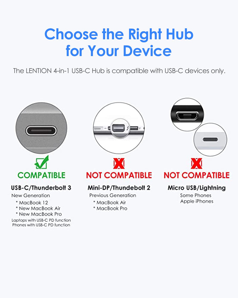 [Australia - AusPower] - LENTION 4-in-1 USB-C Hub with 3 USB 3.0 and Type C Power Delivery Compatible 2022-2016 MacBook Pro 13/15/16, New Mac Air/Surface, ChromeBook, More, Multiport Charging Adapter (CB-C13se, Rose Gold) 