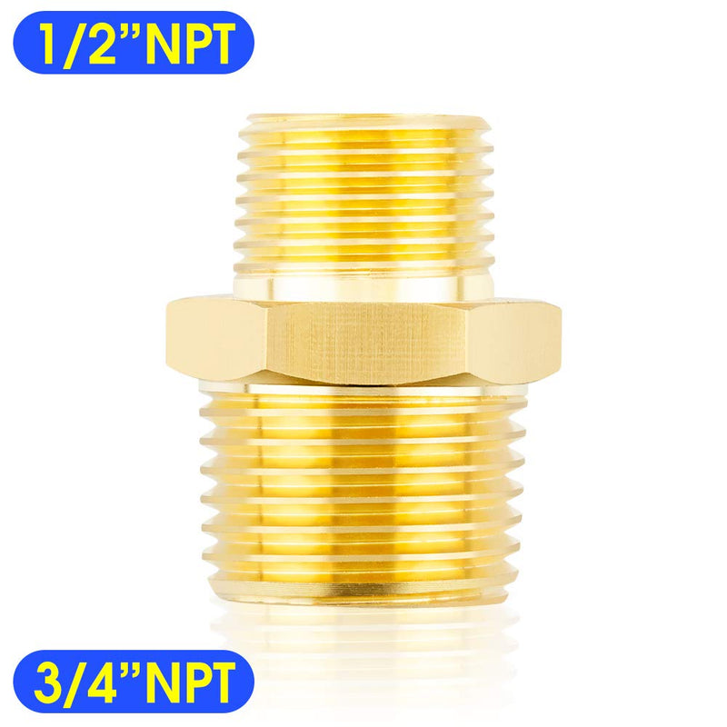 [Australia - AusPower] - TAILONZ PNEUMATIC Pipe Fitting and Air Hose Fitings Hex Nipple Coupling Set - 3/4-Inch NPT x 1/2-Inch NPT,Solid Brass Male Pipe（Pack of 5） 3/4''MNPT-1/2''MNPT 