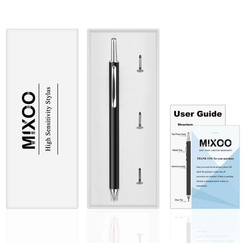 [Australia - AusPower] - Mixoo Retractable Stylus for Touch Screens - High Sensitivity Universal Stylus Touch Screen Pen with 3 Replaceable Disc Tips for iPad iPhone and All Other Capacitive Tablets & Cell Phones (Black) Black 