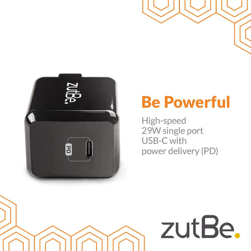 [Australia - AusPower] - zutBe USB-C 29W Wall Charger, Foldable Plug, Fast Charge, Power Delivery PD, for iPhone 13/12/12 Mini/12 Pro/12 Pro Max/11 iPad Pro/Air 4 Samsung Galaxy S20/S10 Note Pixel OnePlus Switch and More. 