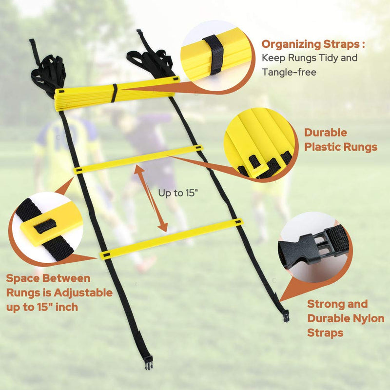[Australia - AusPower] - GHB Pro Agility Ladder Agility Training Ladder Speed 12 Rung 20ft with Carrying Bag Yellow 