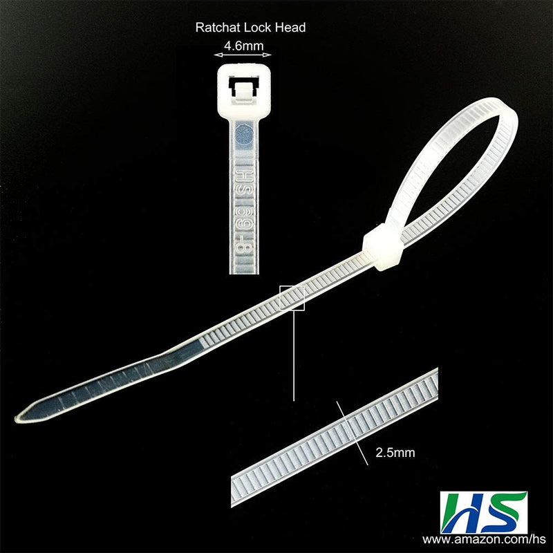 [Australia - AusPower] - HS Clear Zip Ties 6 Inch Small (100 Pack) 18 LBS Self Locking Zip Ties White Nylon Ties Thin,Strong and Durable 100pcs 6" 