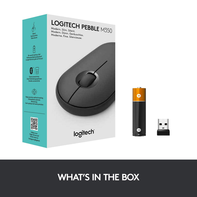 [Australia - AusPower] - Logitech Pebble M350 Wireless Mouse with Bluetooth or USB - Silent, Slim Computer Mouse Certified Works with Chromebook - Graphite 