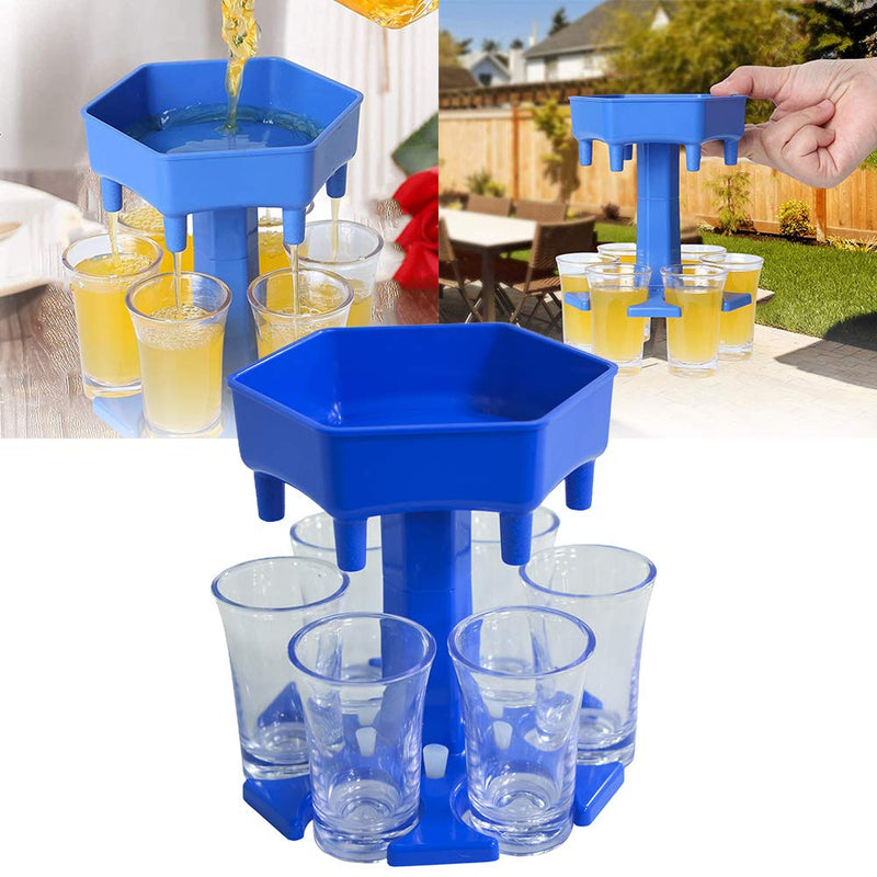 [Australia - AusPower] - HADY 6 Shot Glass Dispenser and Holder,with 12 Leak Plugs,Game Turntable for Filling Liquids,Home Party Bar Shot Dispenser Cocktail Dispenser (Blue) Blue-with 6 transparent color cups 