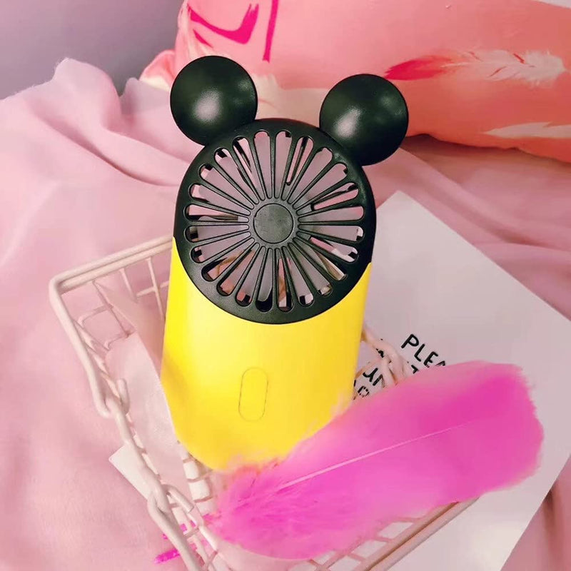 [Australia - AusPower] - Kbinter Cute Personal Mini Fan, Handheld & Portable USB Rechargeable Fan with Beautiful LED Light, 3 Adjustable Speeds, Portable Holder, for Indoor Or Outdoor Activities, Cute Mouse (Yellow) Yellow 