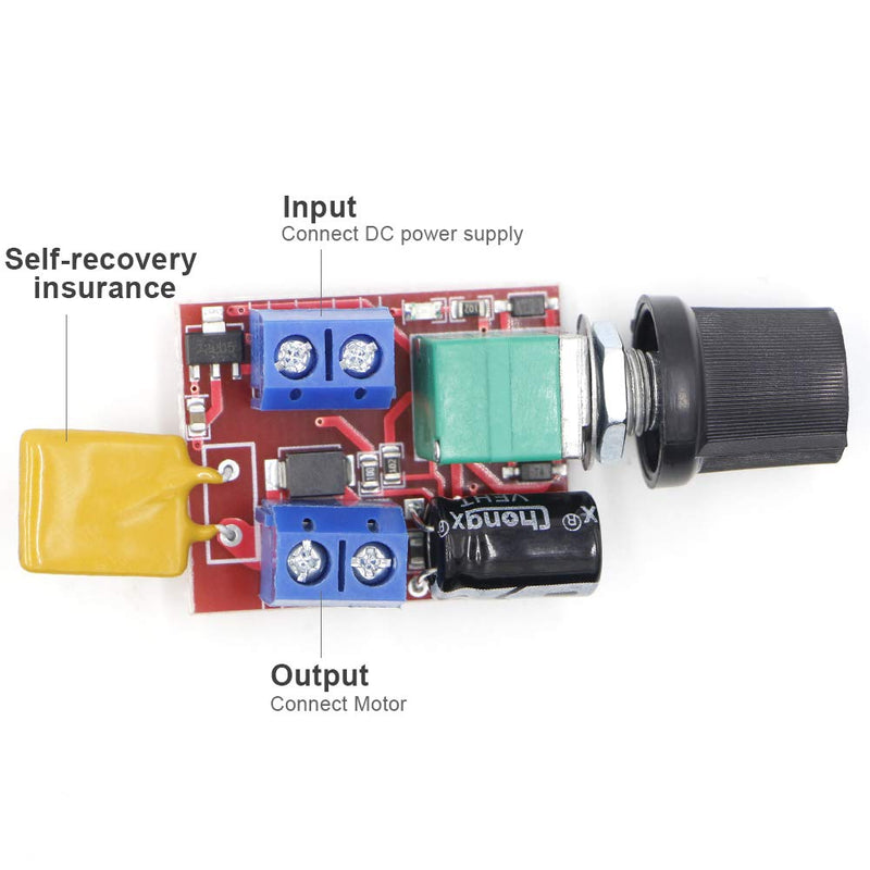 [Australia - AusPower] - Riorand DC 3V 6V 12V 24V 35V 5A Motor Speed Controller PWM Speed Control Ultra Small LED Dimmer（2PCS） 