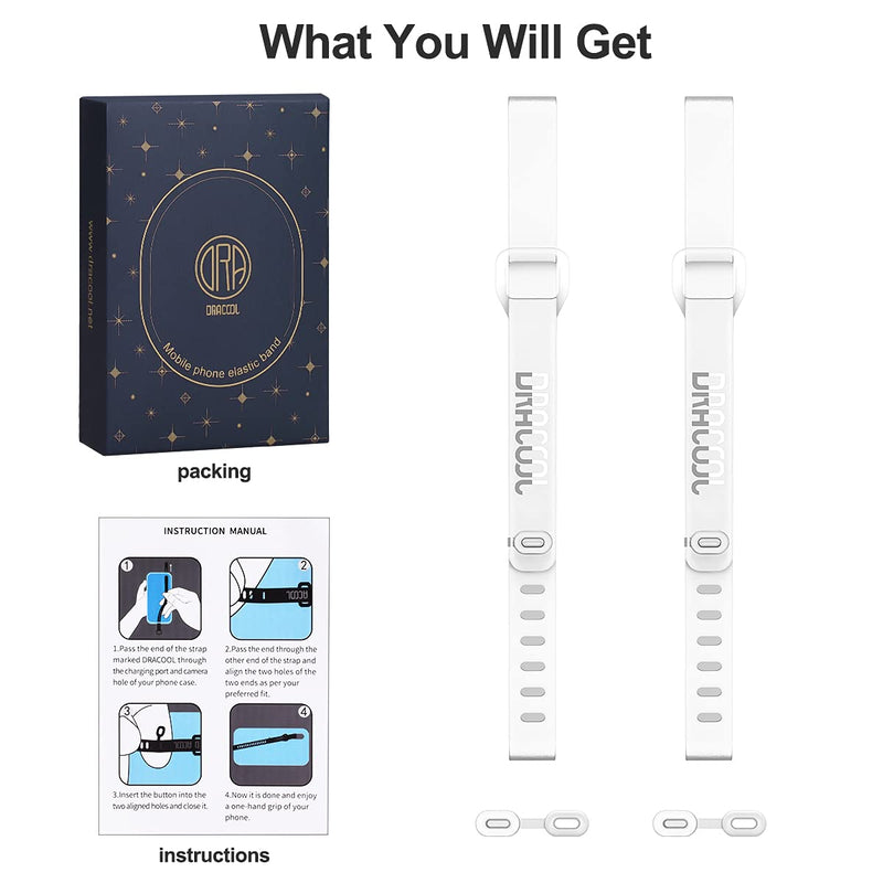 [Australia - AusPower] - Dracool 2 PCS Phone Strap Cell Phone Grip Loop Elastic Hand Finger Holder Secure Silicone Stretching Band Slim Universal Accessory for All Smartphones Mobile for iPhone Samsung Google LG - Transparent 