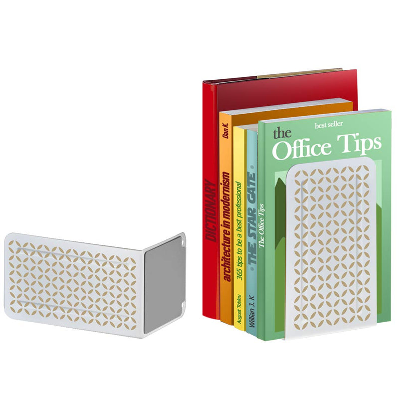 [Australia - AusPower] - Acrimet Metal Bookends Design Series (Heavy Duty) (White Bookend with Gold Design) (1 Pair Pack) 