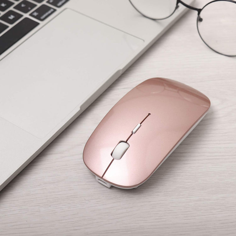 [Australia - AusPower] - 2.4GHz Wireless Bluetooth Mouse, Dual Mode Slim Rechargeable Wireless Mouse Silent USB Mice, 3 Adjustable DPI,Compatible for Laptop Windows Mac Android MAC PC Computer (Rose Gold) 