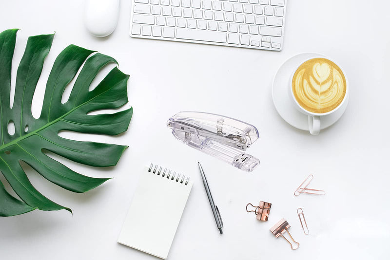 [Australia - AusPower] - Acrylic Desktop Stapler with 1000 26/6 Staples, 6 Binder Clips & 50 Paper Clips, Desk Accessory Kit for Home Office School (Silver) Silver 