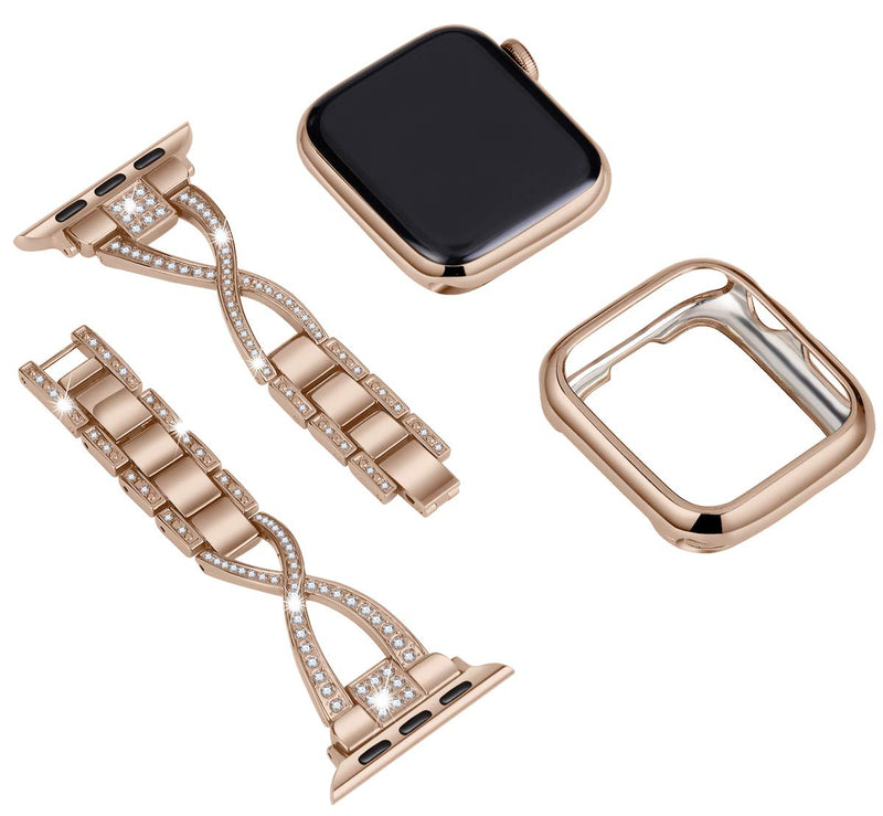 [Australia - AusPower] - JFdragon Watch Bands Compatible with Apple Watch 38mm 40mm 41mm 42mm 44mm 45mm SE Series 7 6 5 4 3 2 1 Women Jewelry Metal Strap with Bling Diamond Replacement Bracelet 38mm/40mm/41mm Rose Gold 