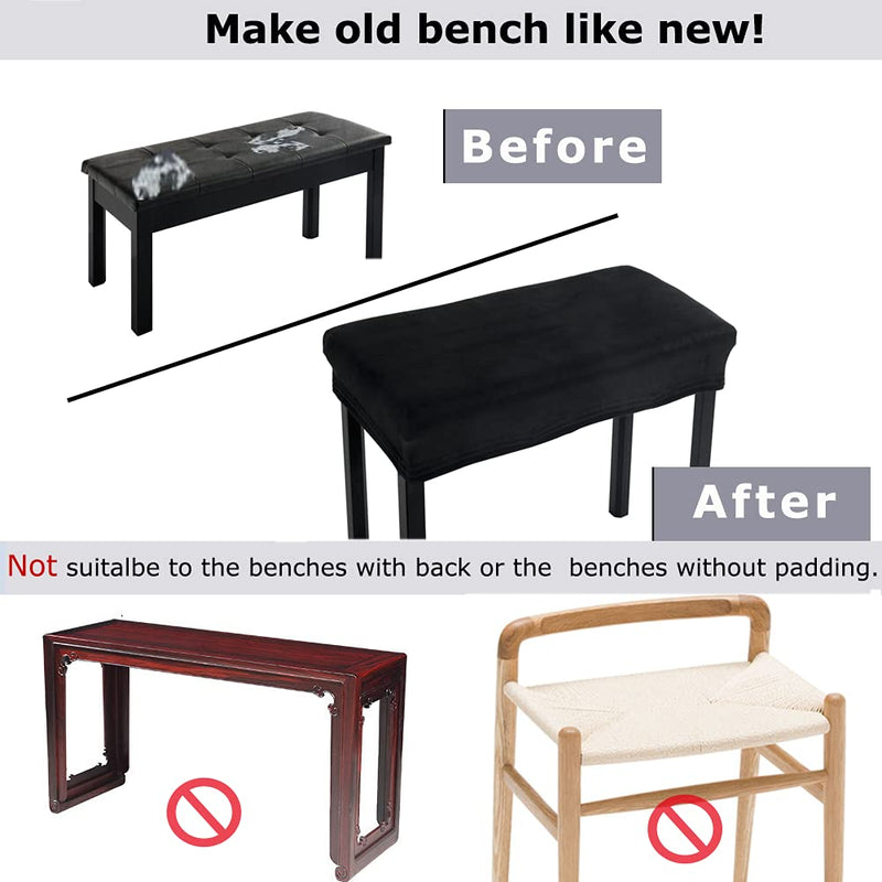 [Australia - AusPower] - SINOSSO Soft Velvet Piano Bench Cover, (20"- 26.5") L x (11.8"- 15.7") W Rectangle Stretch Washable Stool Upholstered Protector Slipcover, (S, Black) Small 