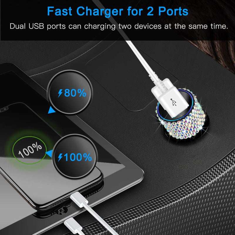 [Australia - AusPower] - Otostar Dual USB Car Charger, 4.8A Output, Bling Crystal Diamond Car Decorations Accessories Fast Charging Adapter for iPhones Android iOS, Samsung Galaxy, LG, Nexus, HTC (AB) AB 