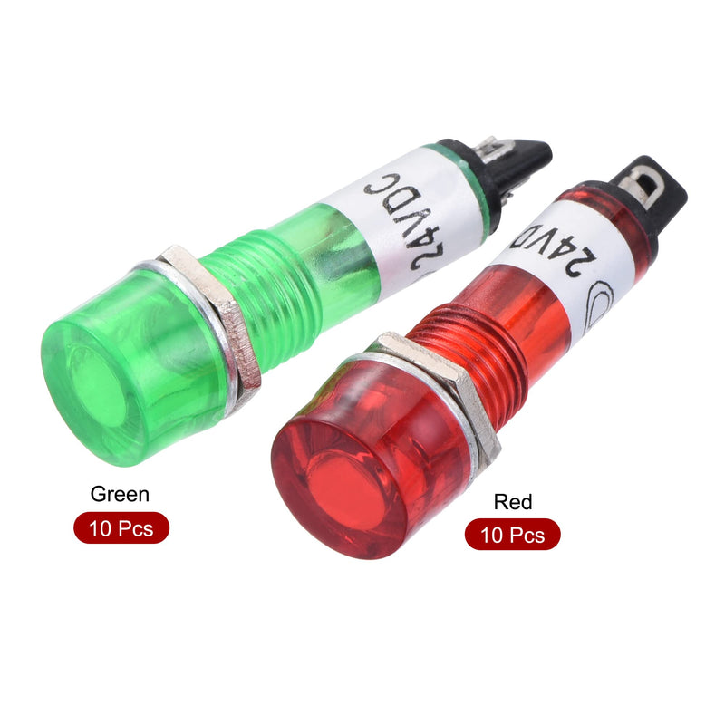 [Australia - AusPower] - MECCANIXITY Indicator LED Light DC 24V 10mm Panel Mount Signal Lamp, Red Green Pack of 20 