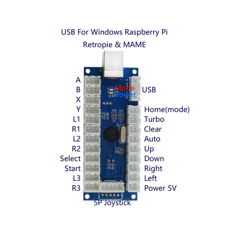 [Australia - AusPower] - SJ@JX Arcade Game Stick DIY Kit Buttons with Logo LED 8 Way Joystick USB Encoder Cable Controller for PC MAME Raspberry Pi Color Mix 