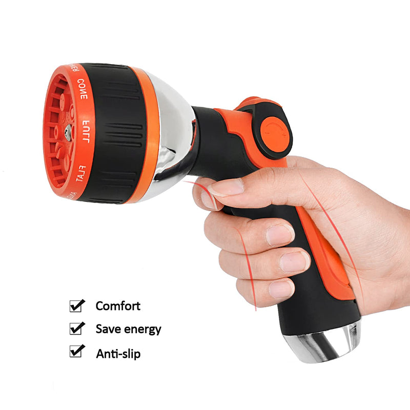 [Australia - AusPower] - GUDWING Garden Hose Nozzle, 10 Spray Patterns, On /Off Valve Thumb Control, High Pressure Water Hose Nozzle for Garden Hose, Garden Hose Spray for Outdoor Watering, Cleaning, Washing Cars, Bath Pets Acrylonitrile Butadiene Styrene Orange 