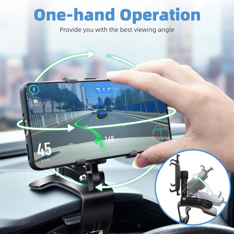 [Australia - AusPower] - Car Phone Mount, FONKEN Cell Phone Holder for Car 360 Degree Rotation Dashboard Clip Mount Car Phone Stand Compatible for iPhone 11/12 Pro Max XS Max XR 8 8Plus 7 Samsung Galaxy S10 S9 S8 LG and More Black-1Pack 