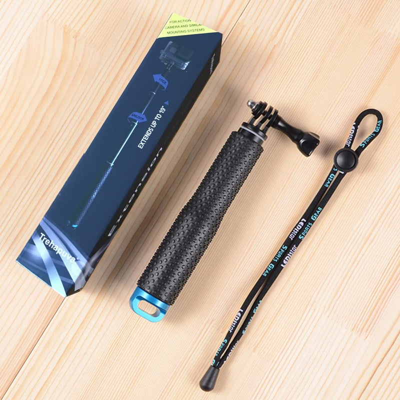 [Australia - AusPower] - Trehapuva Selfie Stick, 19” Waterproof Extension Hand Grip Adjustable Monopod Pole Compatible with GoPro Hero(2018) Hero 10 9 8 7 6 5 4 3+ 3 Session, AKASO, Xiaomi Yi,SJCAM SJ4000 SJ5000 SJ6000 More 