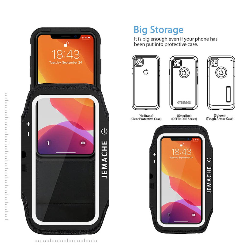 [Australia - AusPower] - iPhone 13, 12, 11, XR Armband with AirPods Holder, JEMACHE Water Resistant Gym Running Workouts Arm Band Case for iPhone XR, 11, 12, 12 Pro, 13, 13 Pro with Key Holder (Black) Dark Black 