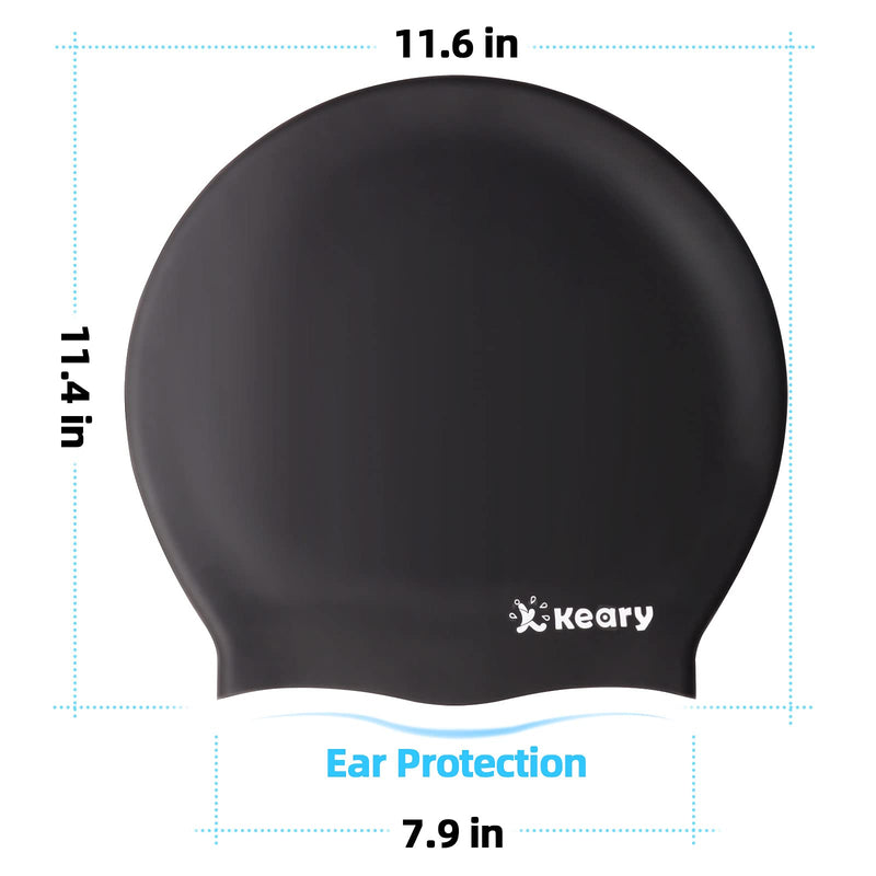 [Australia - AusPower] - Keary Extra Large Swim Cap for Braids and Dreadlocks Extensions Weaves Long Hair, Waterproof Silicone Cover Ear Bath Pool Shower Swimming Cap for Adult Youth to Keep Hair Dry, Easy to Put On and Off 