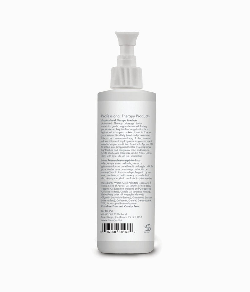 [Australia - AusPower] - BIOTONE Advanced Therapy Massage Lotion, Hypoallergenic and Fragrance-Free, More Glide and Workability, Absorbs for a Non-Greasy Finish 8 Fl Oz (Pack of 1) 