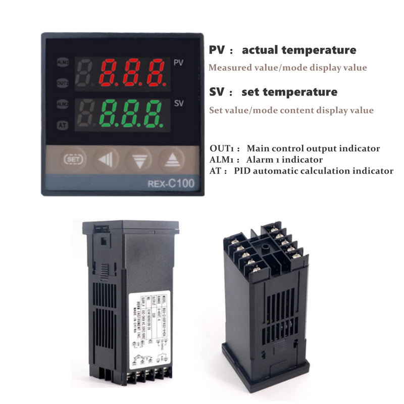 [Australia - AusPower] - Temperature Controller Kit, Digital PID Temperature Conrol System - 0-1300℃ Thermostat + M6 Threaded K Thermocouple + 40A SSR Solid State Relay, for Home Brewing, Oven, Dryer 