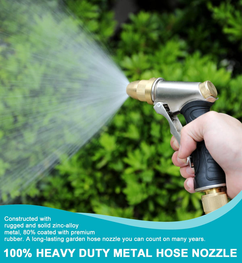 [Australia - AusPower] - ESOW Garden Hose Nozzle 100% Heavy Duty Metal, Full Brass Nozzle & ABS Non-slip Ergonomic Grip, 4 Watering Patterns, High Pressure Metal Spray Gun for Watering Plants, Car Wash and Showering Dog 4 Spray Modes 