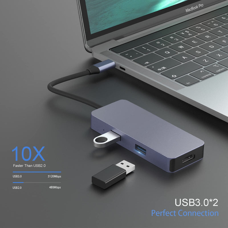 [Australia - AusPower] - USB C Adapter, 6 in 1 USB C Hub with 4K HDMI, USB3.0 * 2 Port, 100W PD, SD/TF for MacBook Pro/Air M1/M2, iPad Pro, iPad Mini, Surface Pro/Go Dell 6 in 1 4K HDMI 