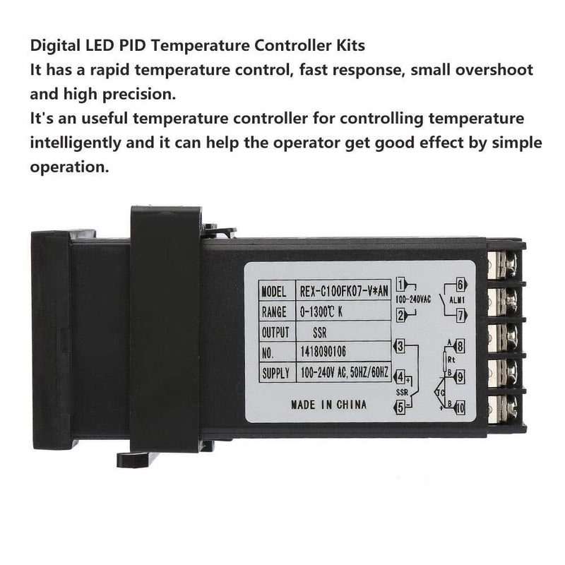 [Australia - AusPower] - Temperature Controller Kit, Digital PID Temperature Conrol System - 0-1300℃ Thermostat + M6 Threaded K Thermocouple + 40A SSR Solid State Relay, for Home Brewing, Oven, Dryer 