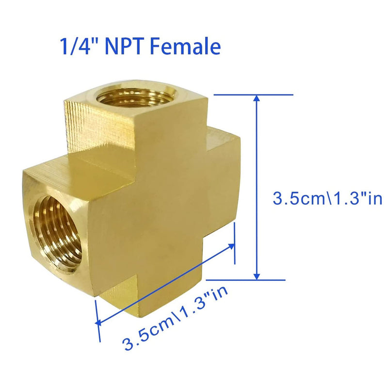 [Australia - AusPower] - 4 Way Brass Fitting 1/4 x 1/4 x 1/4 x 1/4 Inch NPT Female Thread Cross Pipe Fitting Barstock Cross Connector Brass Pipe Fittings 