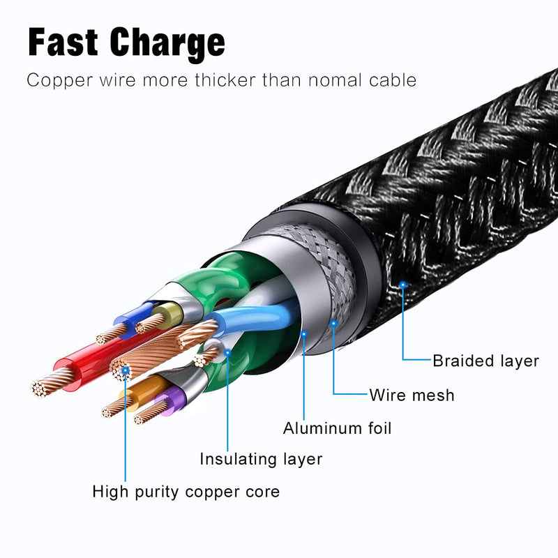[Australia - AusPower] - iPhone Cable 5 Pack(3/3/6/6/10FT) MFI Certified iPhone Cable Lightning Fast Charger Nylon Braided Data Cord 90 Degree Elbow for Game Video Compatible with iPhone 12 11 Pro Max XR XS Max iPod (Black) Black 