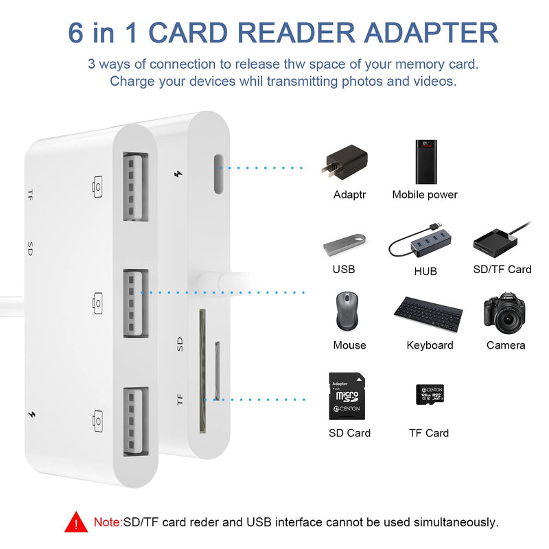 [Australia - AusPower] - USB Camera Adapter for iPhone,USB OTG Camera Connection Kits Adapter with SD TF Card Reader and Charging Adapter for iPhone 13 Pro/12 iPad,Support Newest iOS 15 