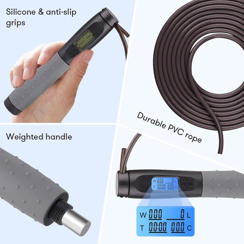 [Australia - AusPower] - Te-Rich Jump Rope, Weighted Jump Rope for Fitness, Skipping Rope with Counter - Heavy Handles, Adjustable Length - Cordless Jumping Rope for Men Women Kids 