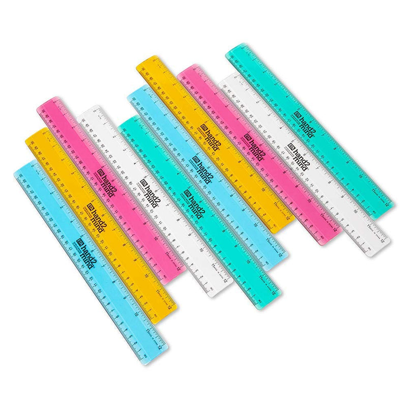 [Australia - AusPower] - hand2mind 12 inch Multicolored, Transparent, Semiflexible Safe-T Plastic Rulers (Pack of 10) 