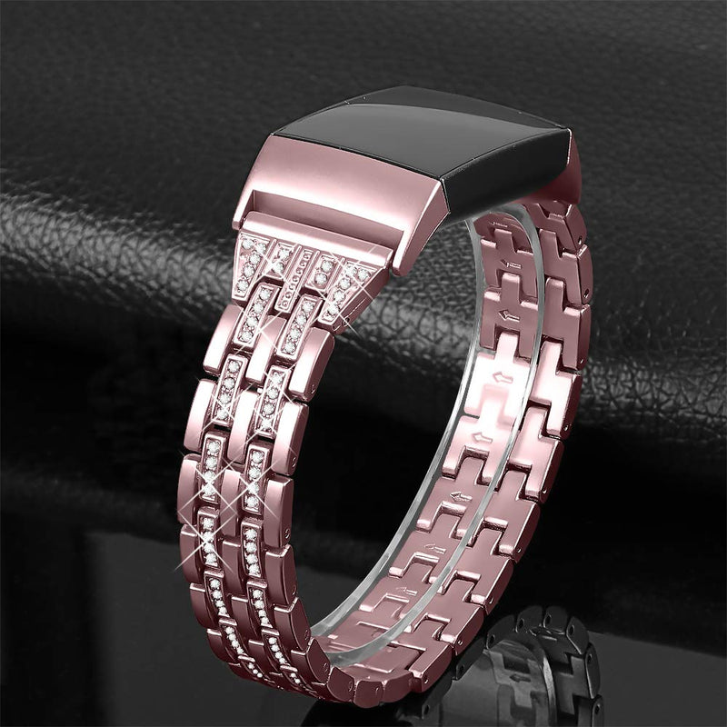 [Australia - AusPower] - Joyozy Slim Bling Bands Compatible with Fitbit Charge 3/Fitbit Charge 3 SE Smartwatch,Rhinestone Dressy Bracelet Replacement for Wristbands Accessories Jewelry Strap Women Girl(Rosegold) Rosegold 