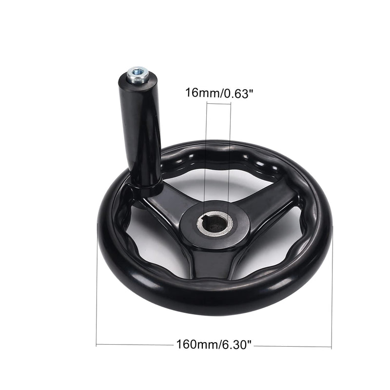 [Australia - AusPower] - 3 Spoke Hand Wheel with Revolving Handle Black Round Three Handwheel 16x160mm for Lathe Milling Machine 1pcs 16*160mm 