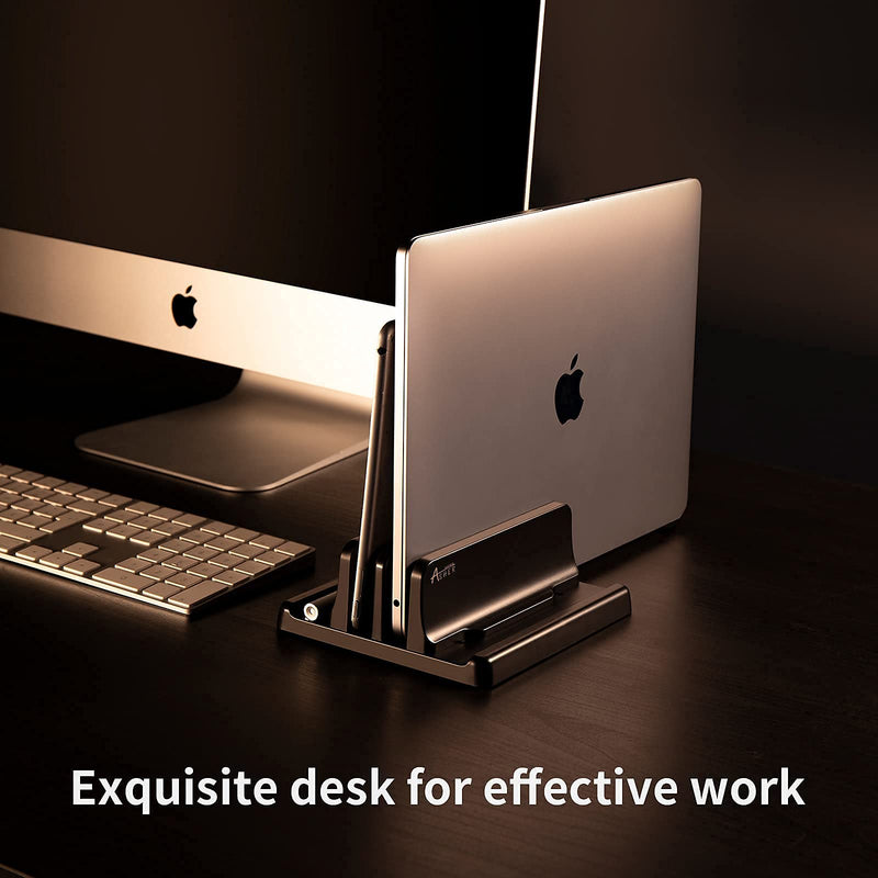 [Australia - AusPower] - Vertical Laptop Holder, Asher Fashion Vertical Laptop Stand with Adjustable Dock Size, MacBook Stand Made of Premium ABS Plastic, 4 in 1 Design Space-Saving for All Cellphones, MacBooks 