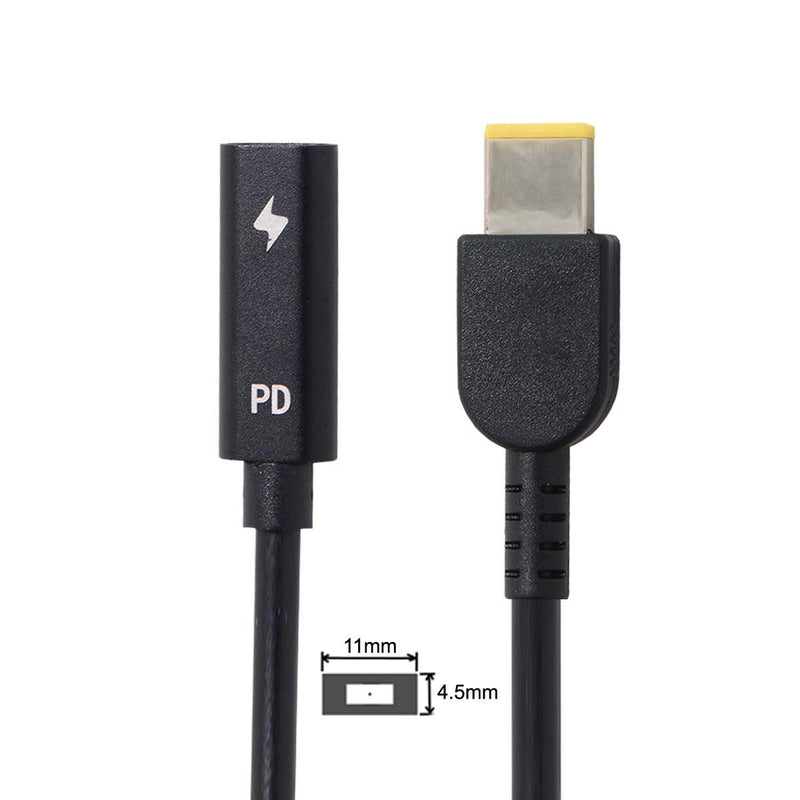[Australia - AusPower] - Cablecc Type C USB-C to Rectangle 11.0x4.5mm Power Plug PD Emulator Trigger Charge Cable for ThinkPad X1 Carbon Black Retangle 1.1x4.5mm 