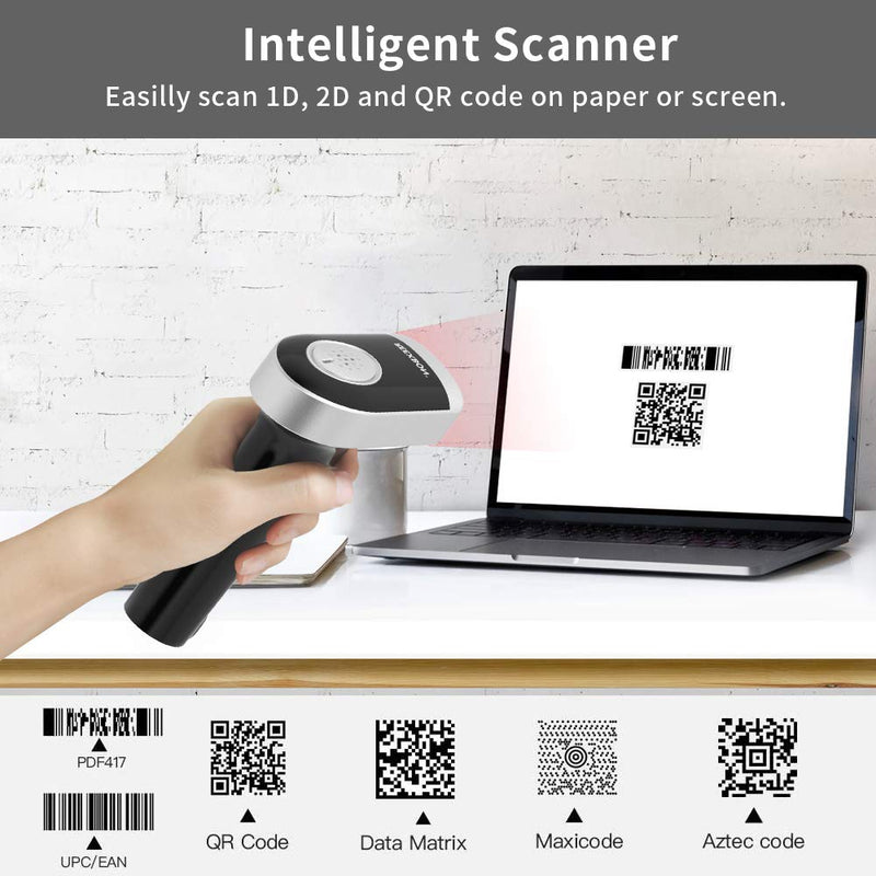 [Australia - AusPower] - Barcode Scanner with Stand, REEXBON Wireless and Wired Handheld Barcode Reader QR 1D 2D Code Scanner with USB Charging Cable 