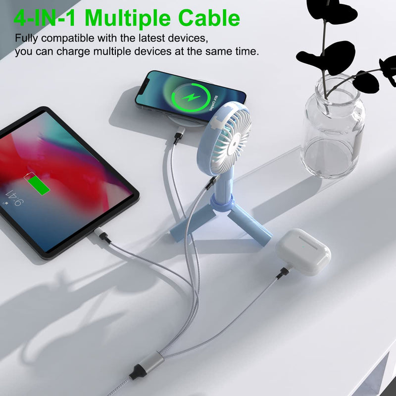 [Australia - AusPower] - 1.8M/6Ft Multi 4 in 1 USB Long Universal iPhone Charging Cable，Lightning2+Type C+Micro USB Nylon Braided Phone Charger Cord Connector Adapter for Android/Apple/iOS/Samsung/LG/Huawei/XiaoMi-Silver 1.8M Silver 