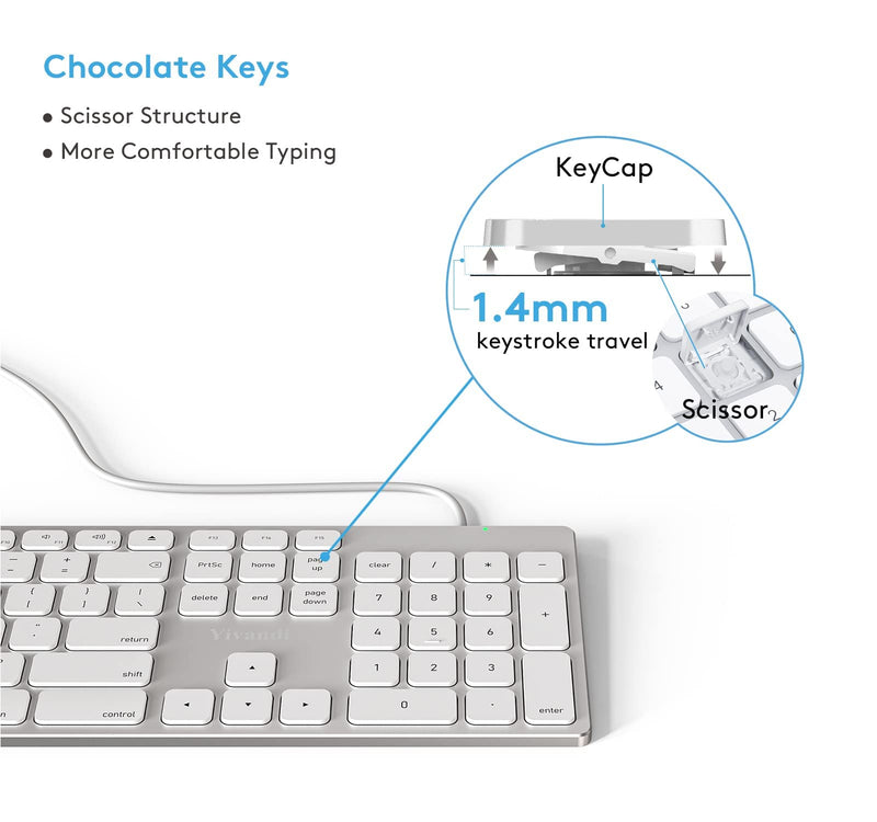 [Australia - AusPower] - Wired Keyboard for Apple Mac OS, All-Aluminum Frame, Plug-N-Play Cable Connection, Desktop USB Keyboard with Numeric Keypad Compatible with iMac Computer or MacBook Laptop by Yivandi -White 