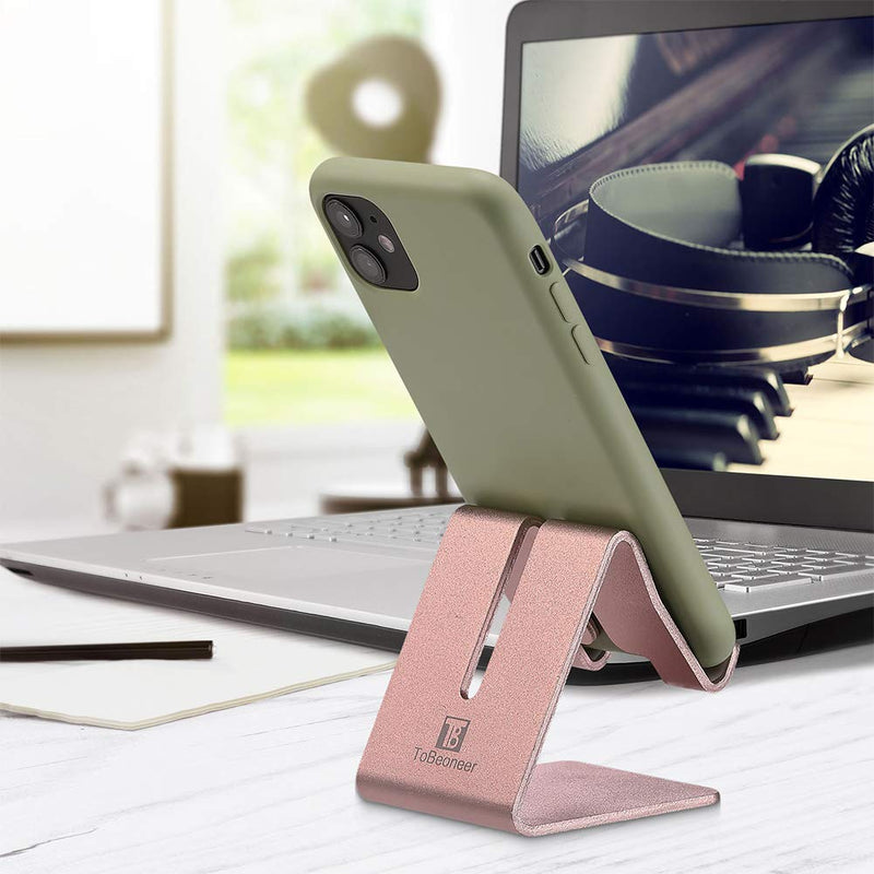 [Australia - AusPower] - Cell Phone Stand Holder - ToBeoneer Aluminum Desktop Solid Portable Universal Desk Stand Compatible with All Mobile Smart Phone Huawei iPhone X 8 7 6 Plus 5 Ipad Mini Tablet Office Decor (Rose Gold) Rose Gold 